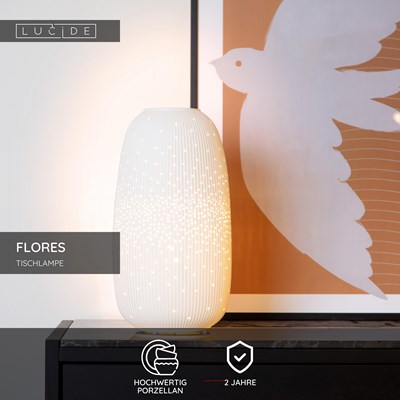 Lucide FLORES - Tischlampe - Ø 17,5 cm - 1xE14 - Weiß
